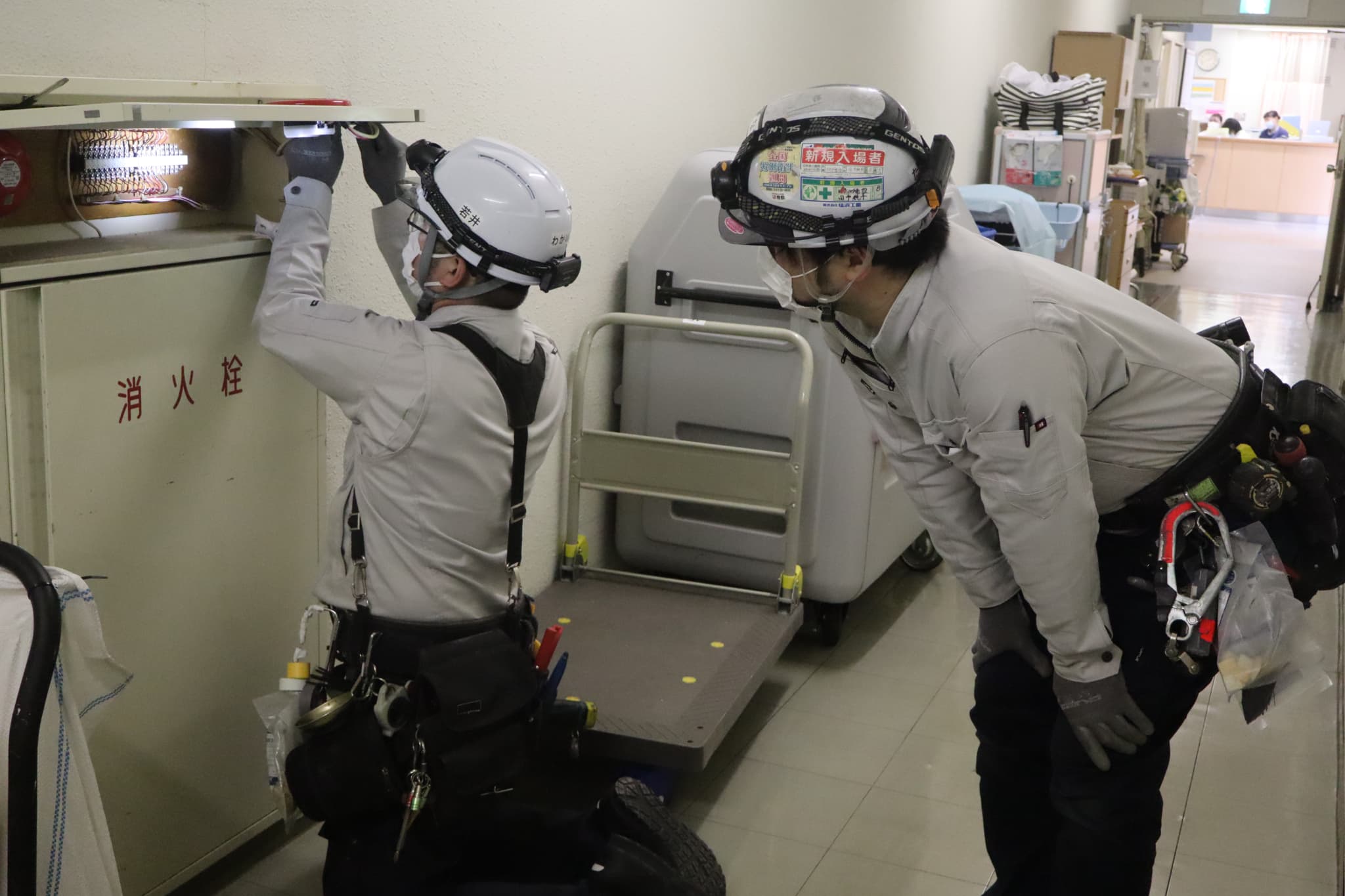 消火栓ボックスの表示灯・配線確認